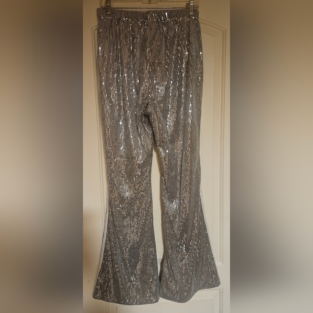 Silver Sequin Flare Pants - Picture 6 of 6